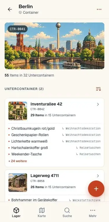 meinInventar auf dem Smartphone: Standorte der Container auf der Karte